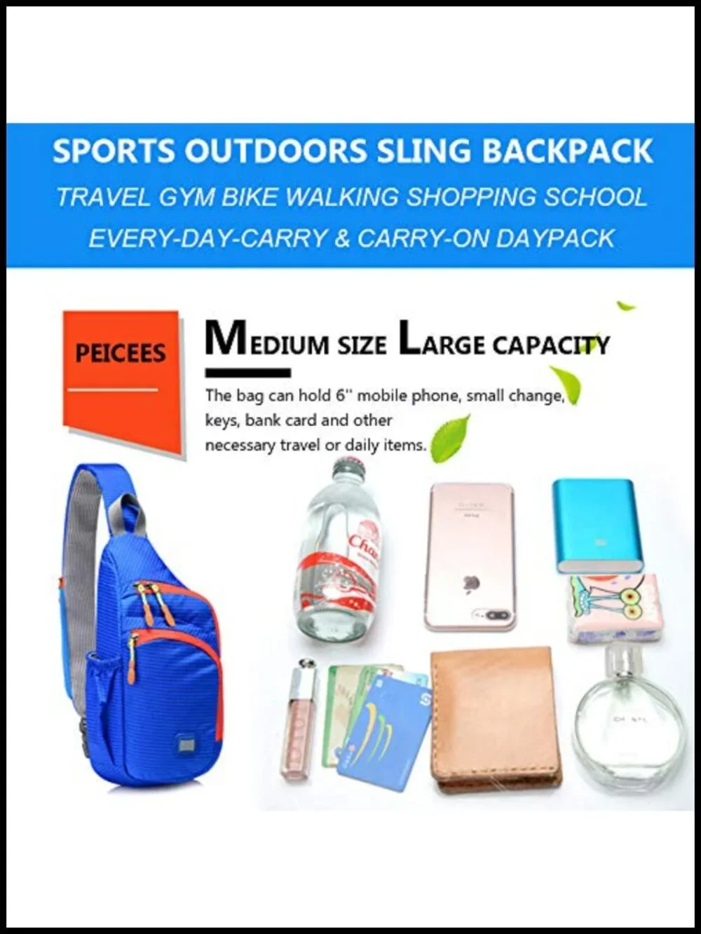 Unisex Water Resistant Nylon Sling Backpack Crossbody Chest Daypack